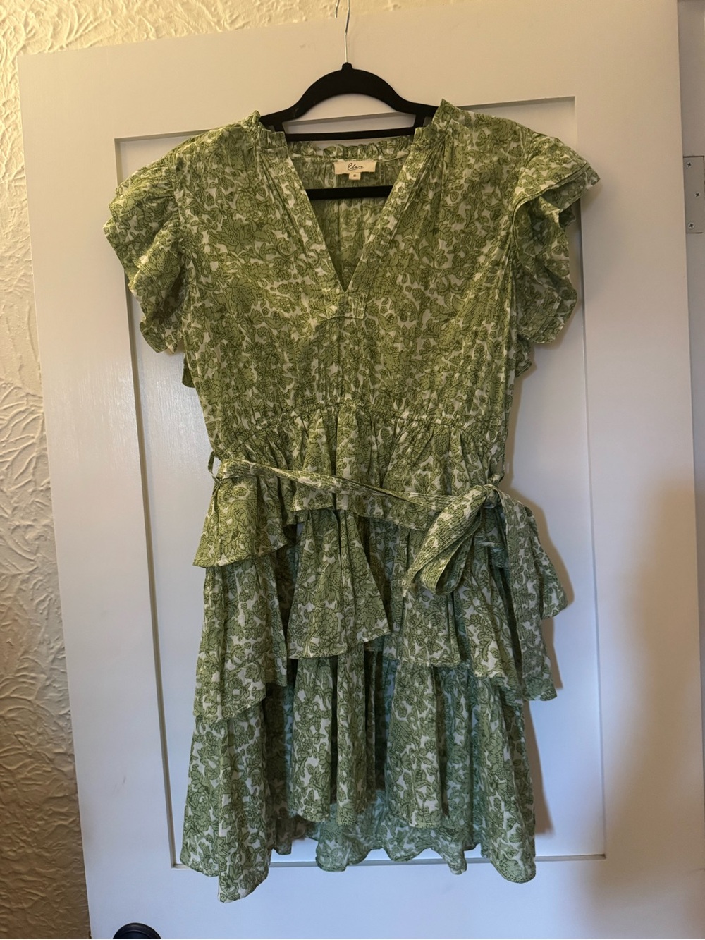 Elan Green Floral Ruffle Midi Dress